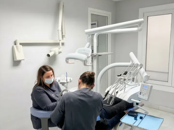 Instalaciones de Clínica Dental Millet, con el equipo atendiendo a un paciente